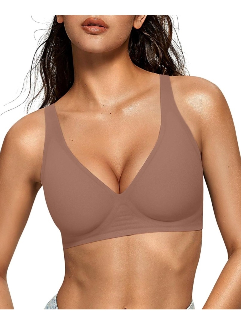 OEAK Wireless Deep V Bralette Push Up T-Shirt Bra Coffee XXL (EUC)